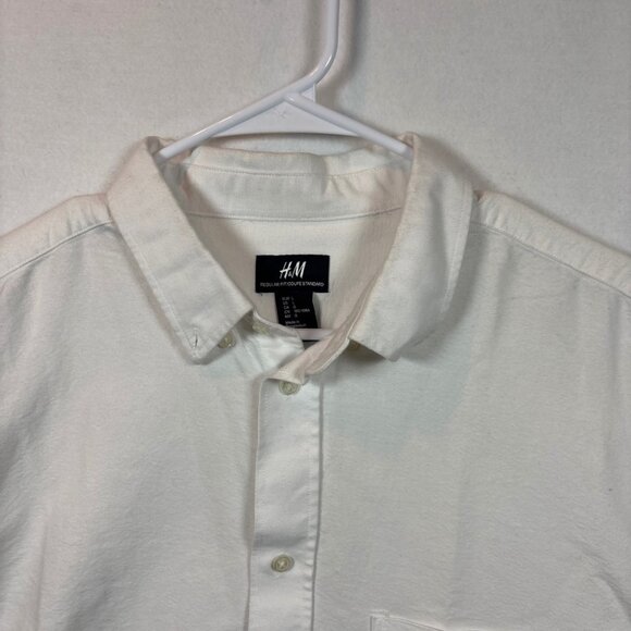 Men’s H&M White L/S Oxford Button Up Shirt Regular Fit Sz Large Cotton - Picture 5 of 13